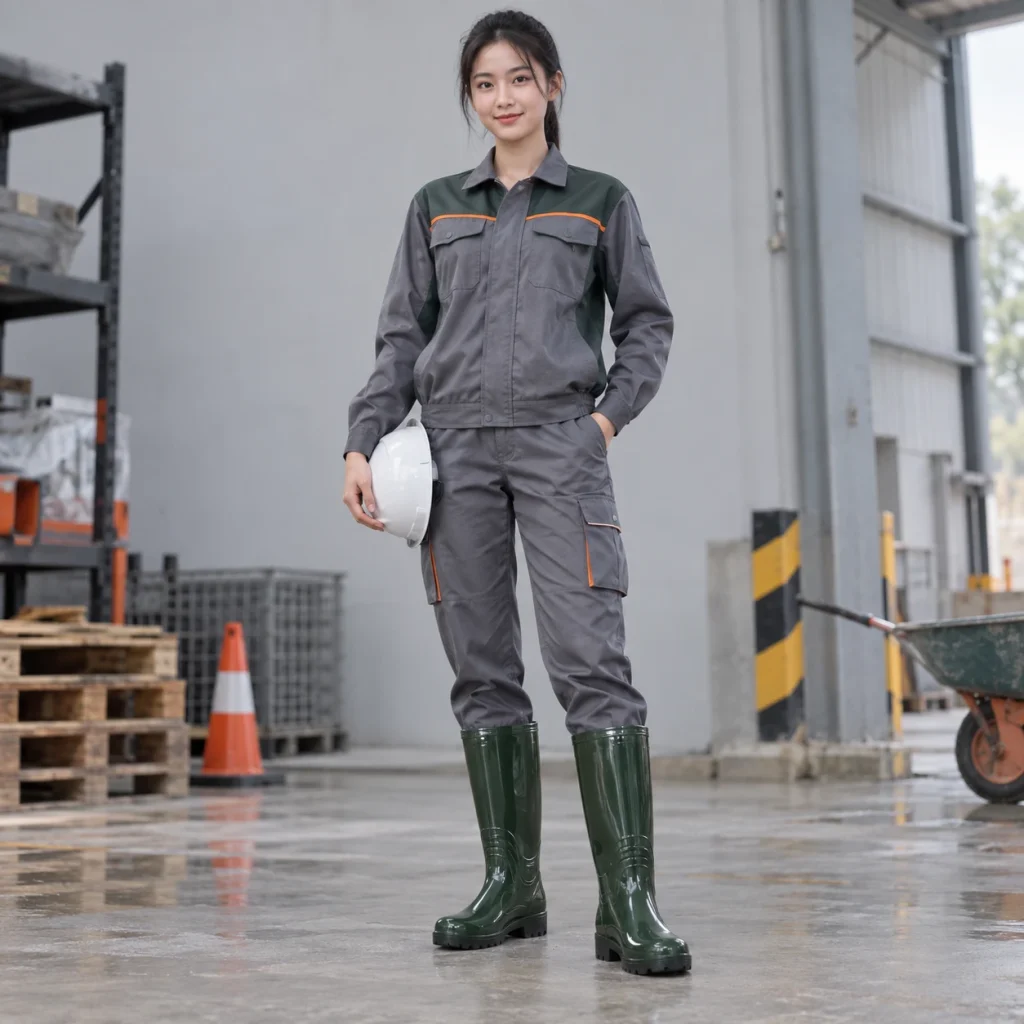 Ủng bảo hộ mũi thép nhựa PVC dẻo màu xanh rêu mũi thép