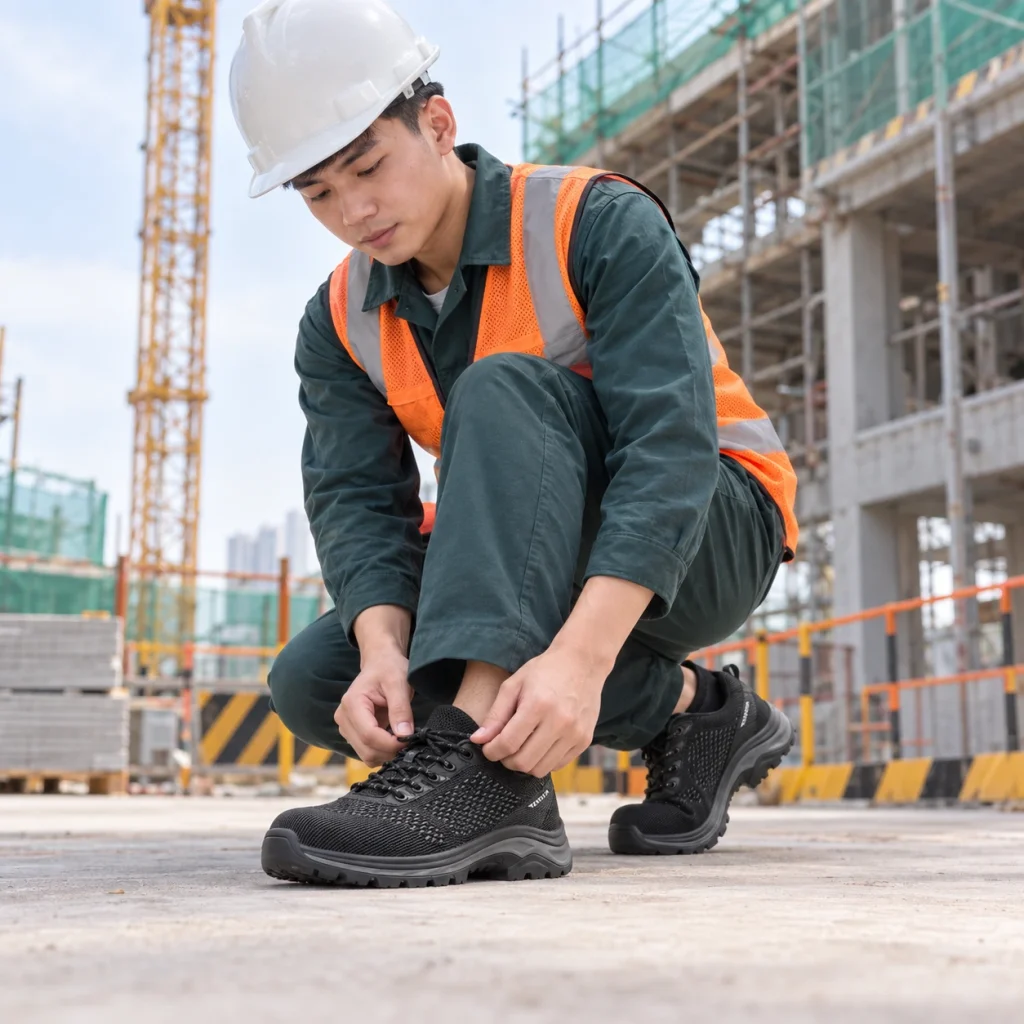 Giày bảo hộ công nghiệp lưới dệt thoáng màu đen mũi thép