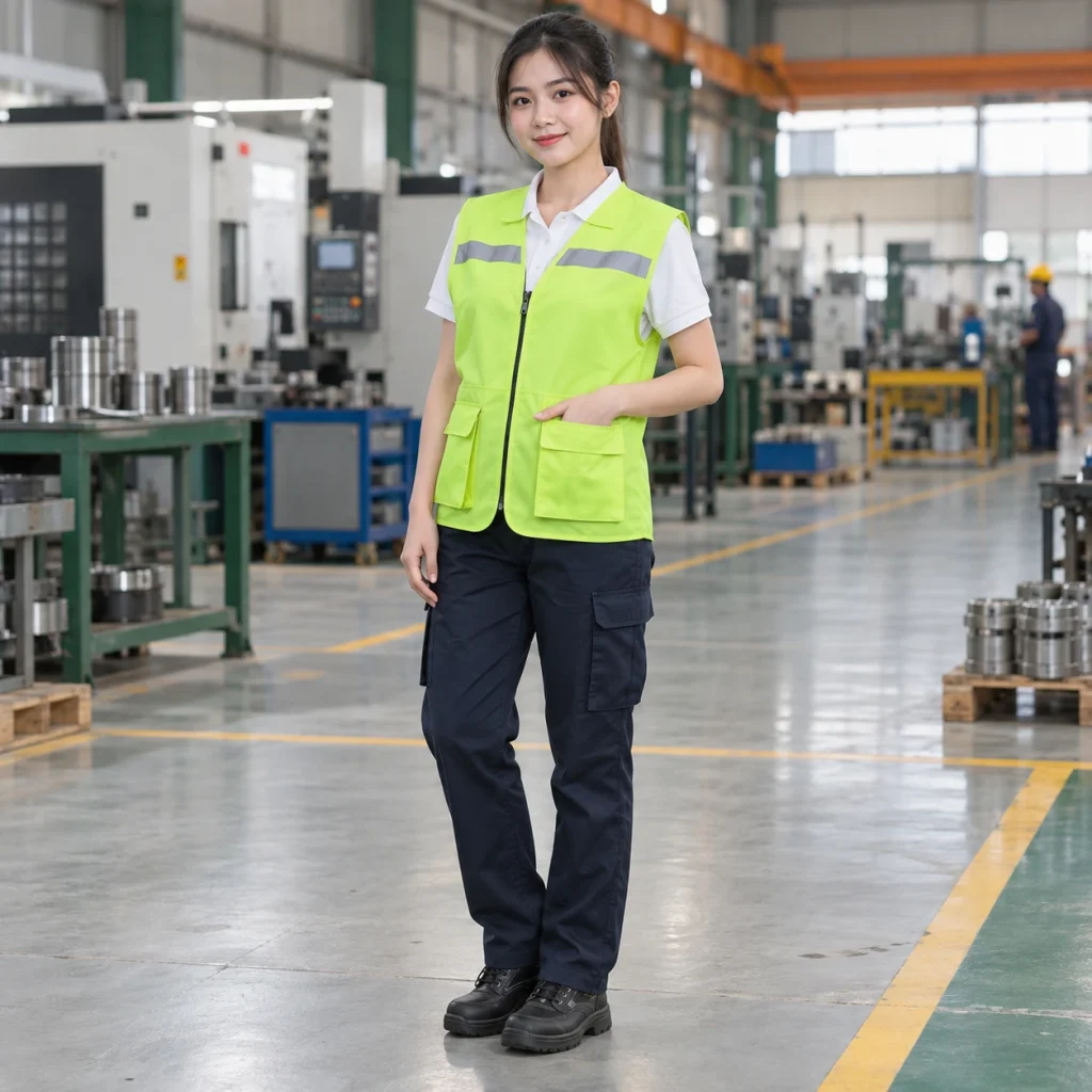 Áo gile bảo hộ vải gió nhẹ màu xanh chuối khóa kéo trước