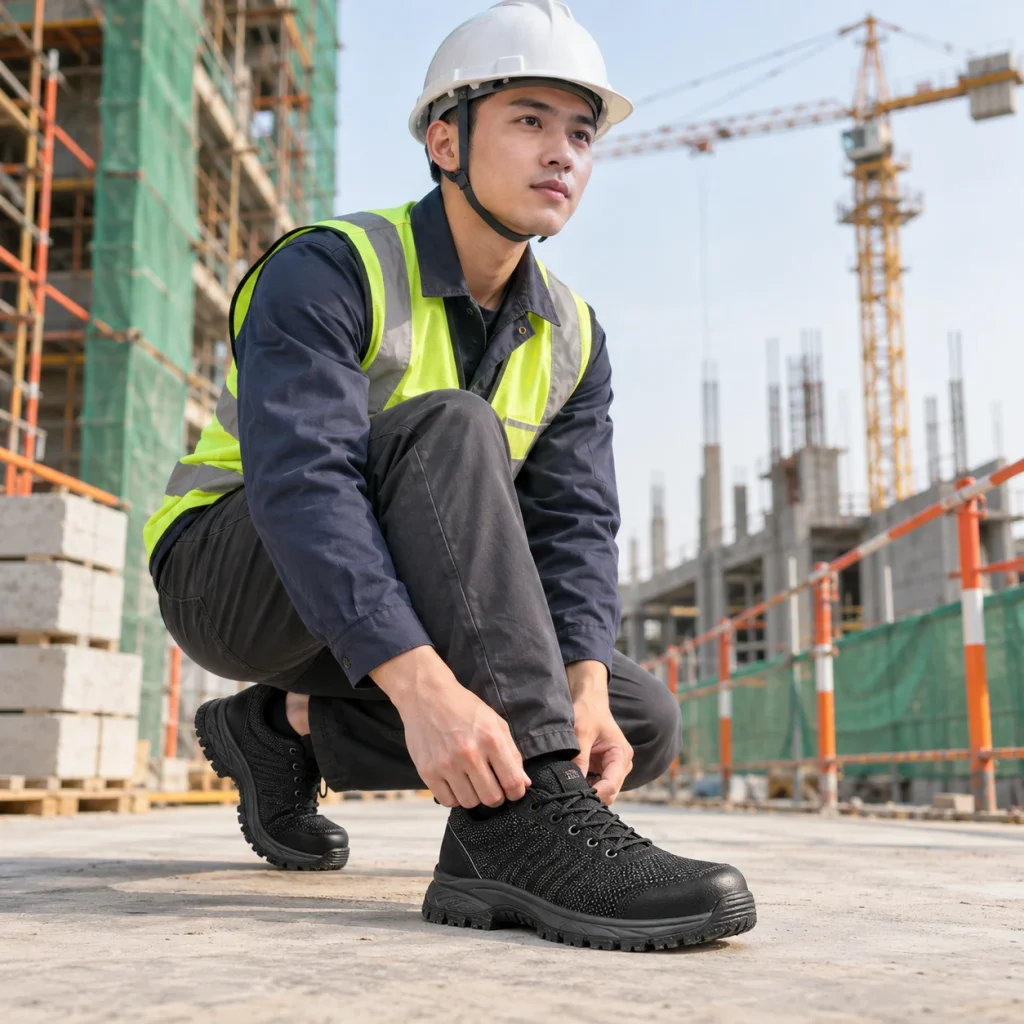 Giày bảo hộ cao cấp lưới dệt thoáng màu đen mũi composite