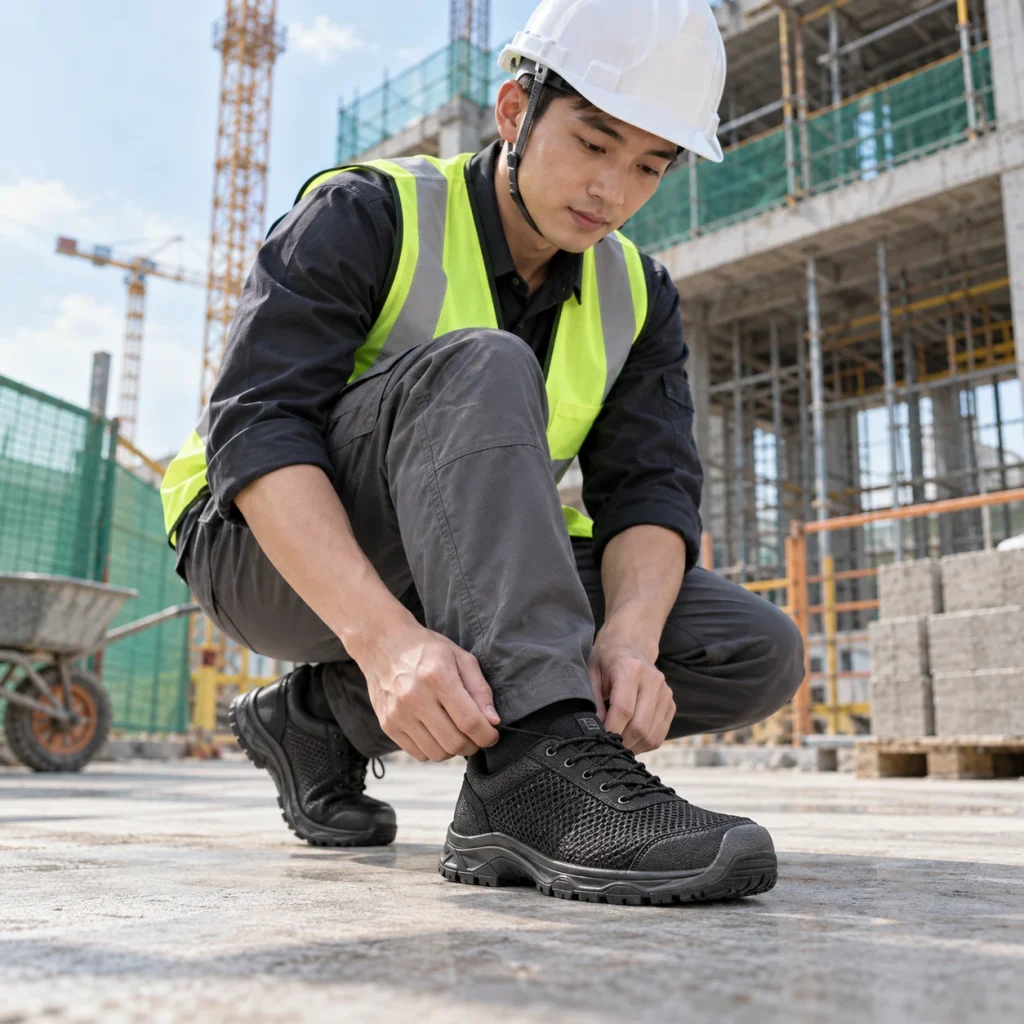 Giày bảo hộ siêu nhẹ lưới dệt thoáng màu đen mũi composite