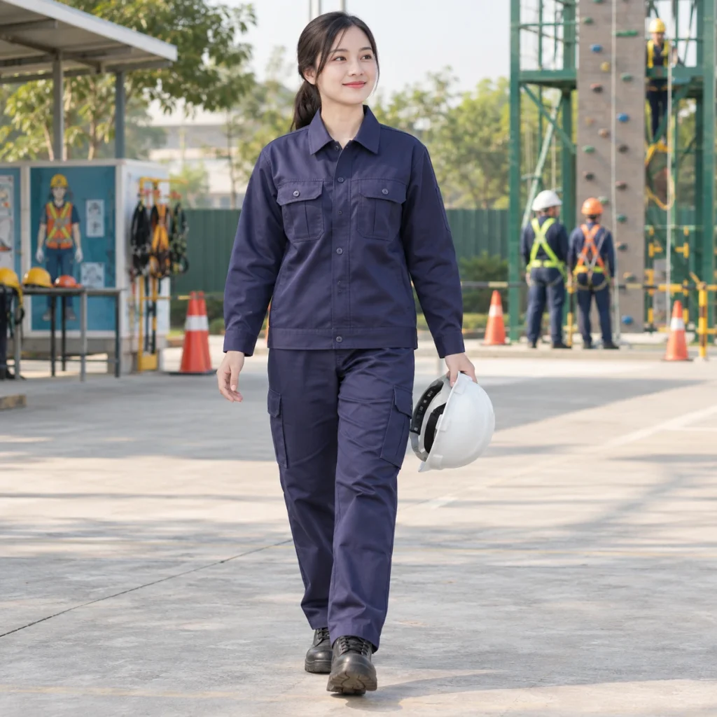 Áo bảo hộ công nhân vải trần bông màu tím than dài tay túi hộp