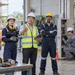 Người lao động Việt Nam sử dụng trang bị bảo hộ phù hợp trong nhà máy và công trường