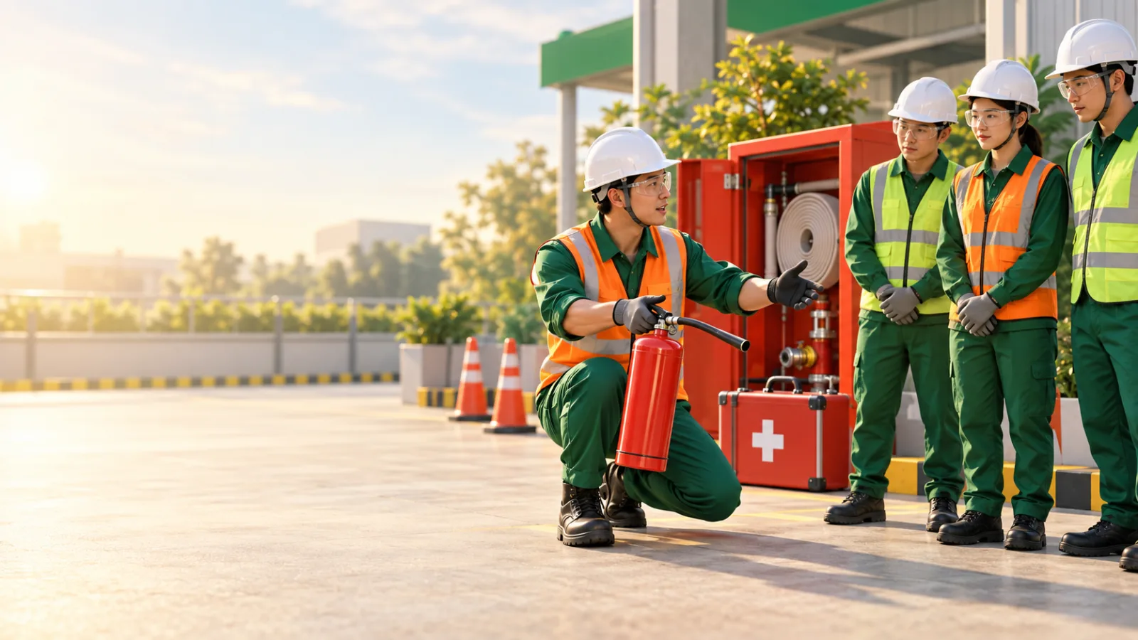 Đội ngũ tham gia buổi hướng dẫn sử dụng bình chữa cháy an toàn