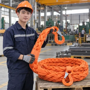 Cáp vải cẩu hàng dây bện chống mài mòn màu cam móc lớn khóa kép