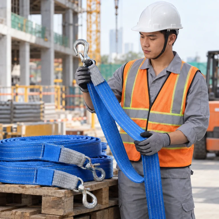 Cáp vải cẩu hàng sợi dệt bản rộng màu xanh móc nhỏ gọn nhẹ