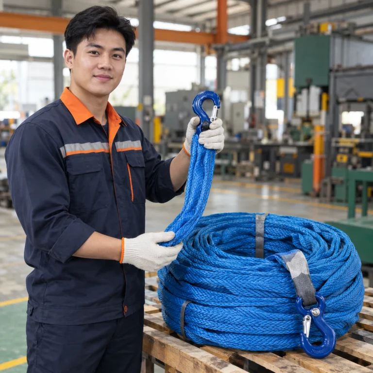Cáp vải cẩu hàng dây bện chống mài mòn màu xanh móc nhỏ gọn nhẹ