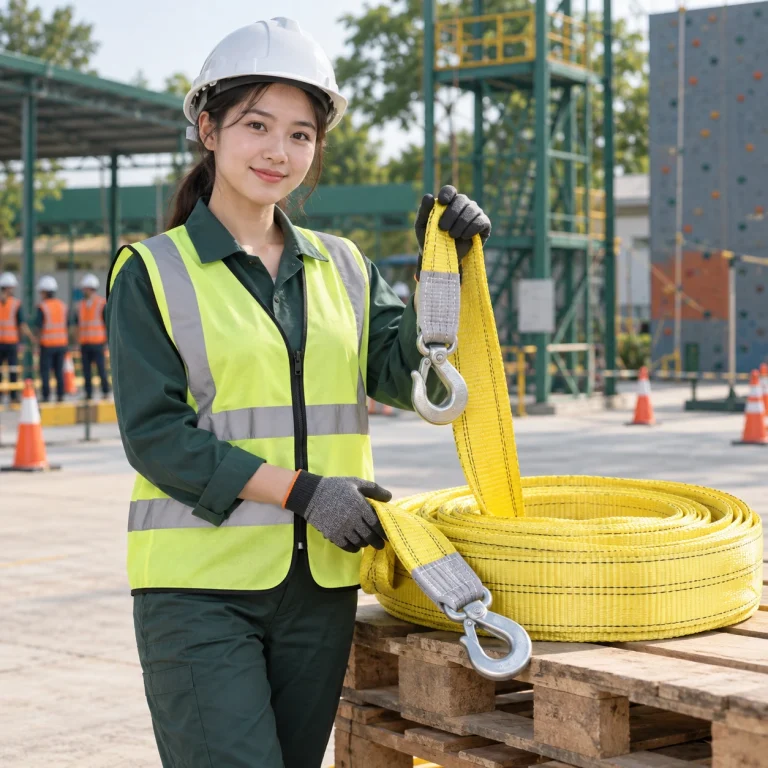 Cáp vải cẩu hàng dây polyester cường lực màu vàng móc nhỏ gọn nhẹ