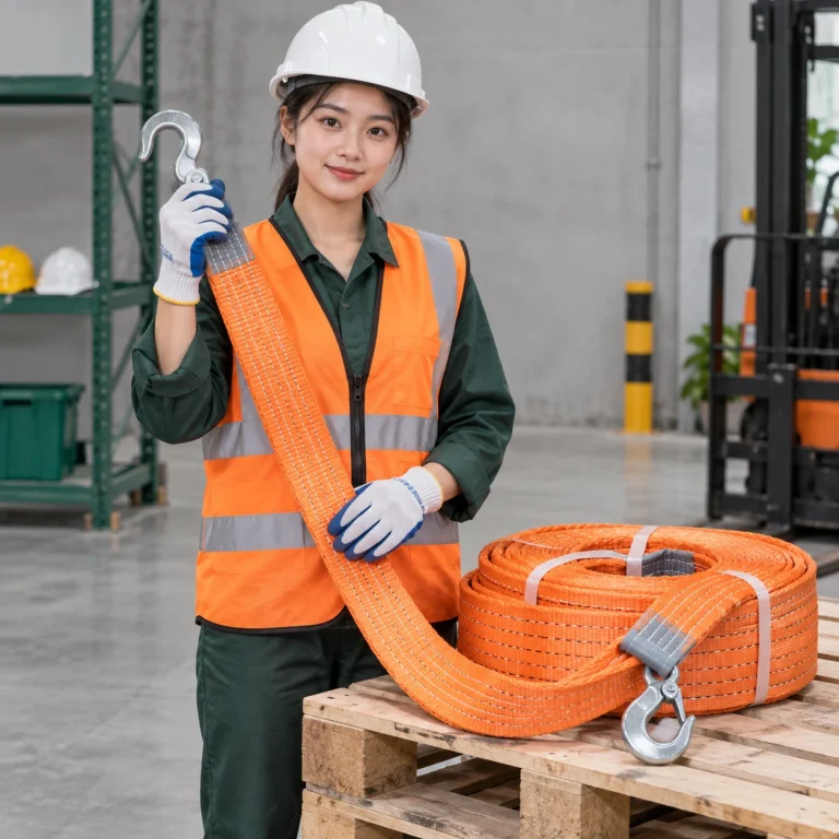 Cáp vải cẩu hàng dây polyester cường lực màu cam móc nhỏ gọn nhẹ