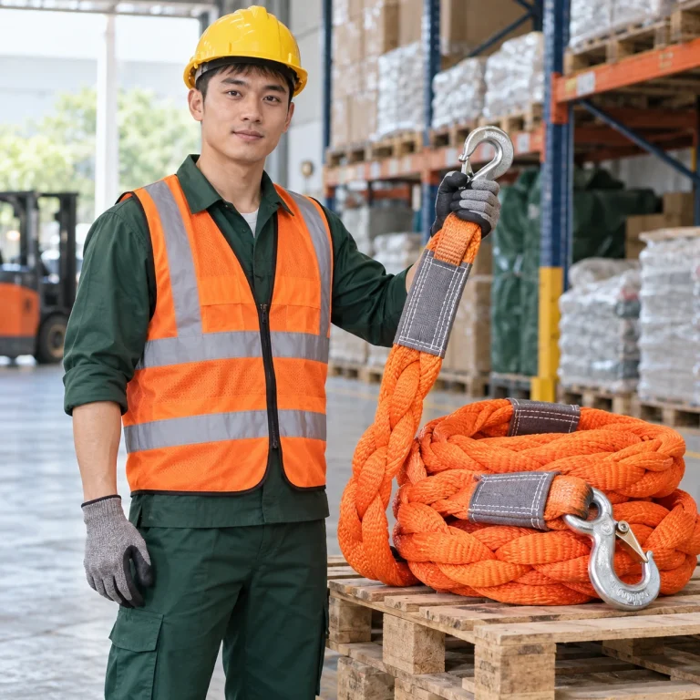 Cáp vải cẩu hàng dây bện chống mài mòn màu cam móc nhỏ gọn nhẹ