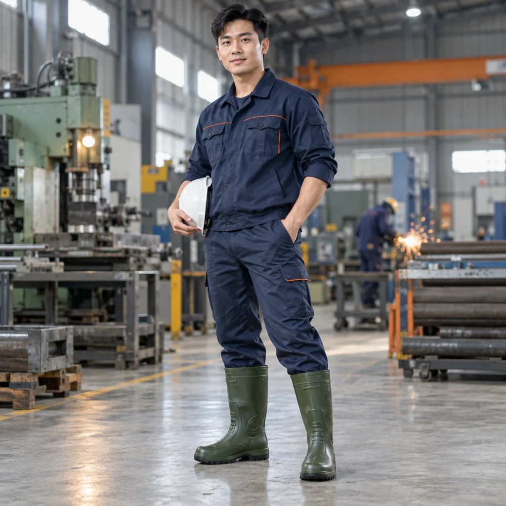 Ủng bảo hộ mũi thép PU nhẹ màu xanh rêu mũi thép