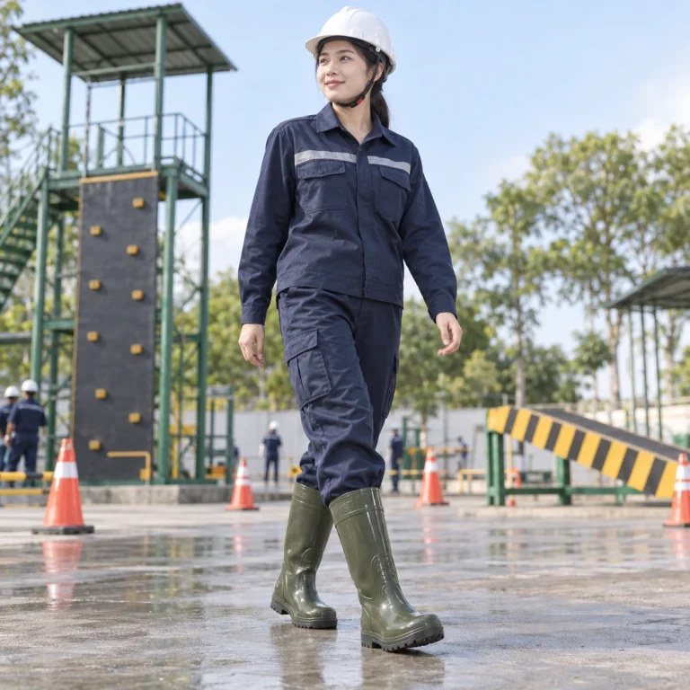 Ủng bảo hộ mũi thép cao su chống dầu màu xanh rêu mũi thép