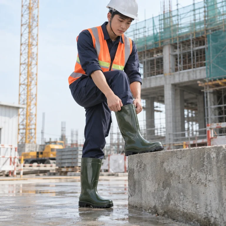 Ủng cao su bảo hộ cao su chống dầu màu xanh rêu mũi thép