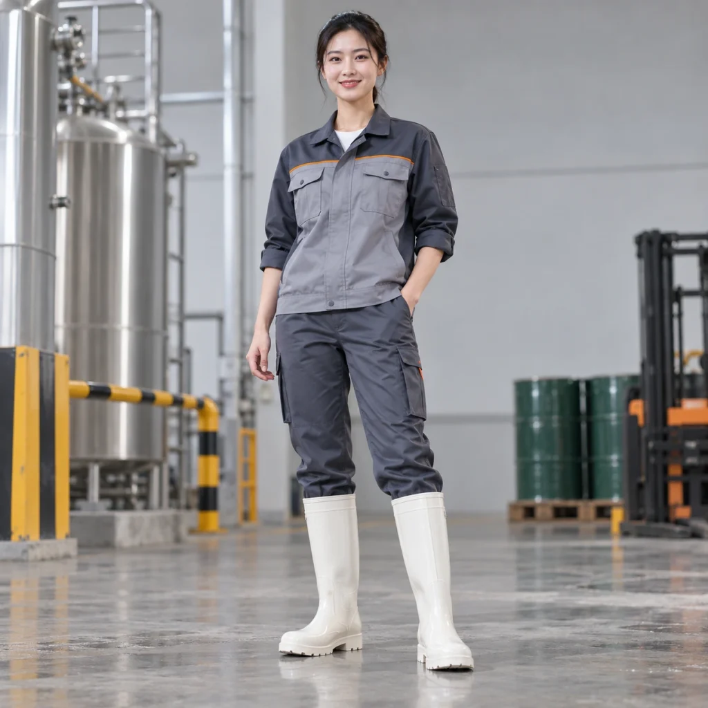 Ủng cao su bảo hộ cao su tự nhiên màu trắng mũi thép