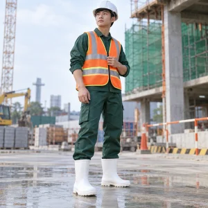 Ủng cao su thấp cổ cao su chống dầu màu trắng mũi thép