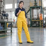 Ủng lội nước liền quần cao su chống dầu màu vàng mũi thép