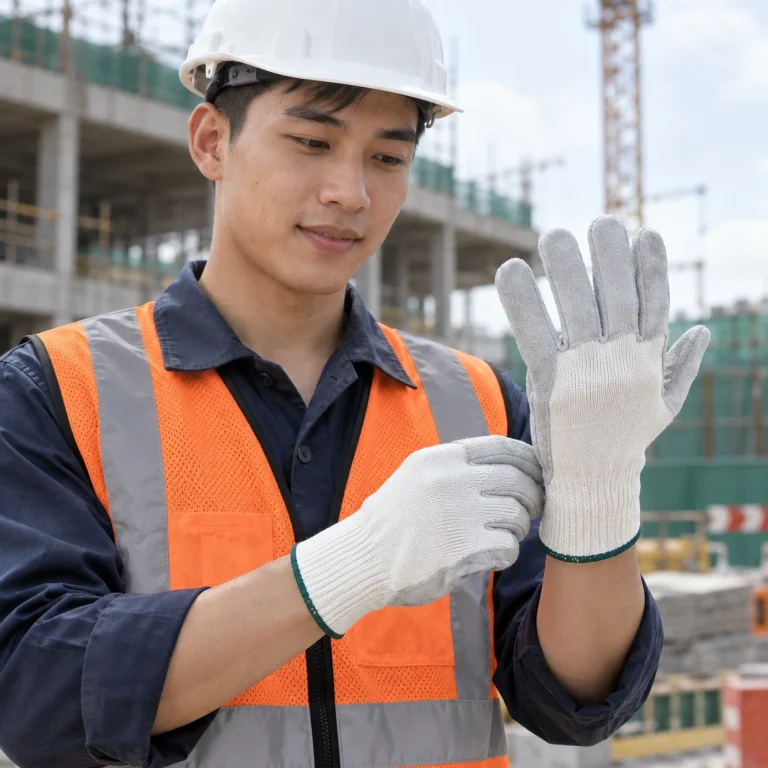 Găng tay sợi da split màu trắng phủ lòng bàn tay