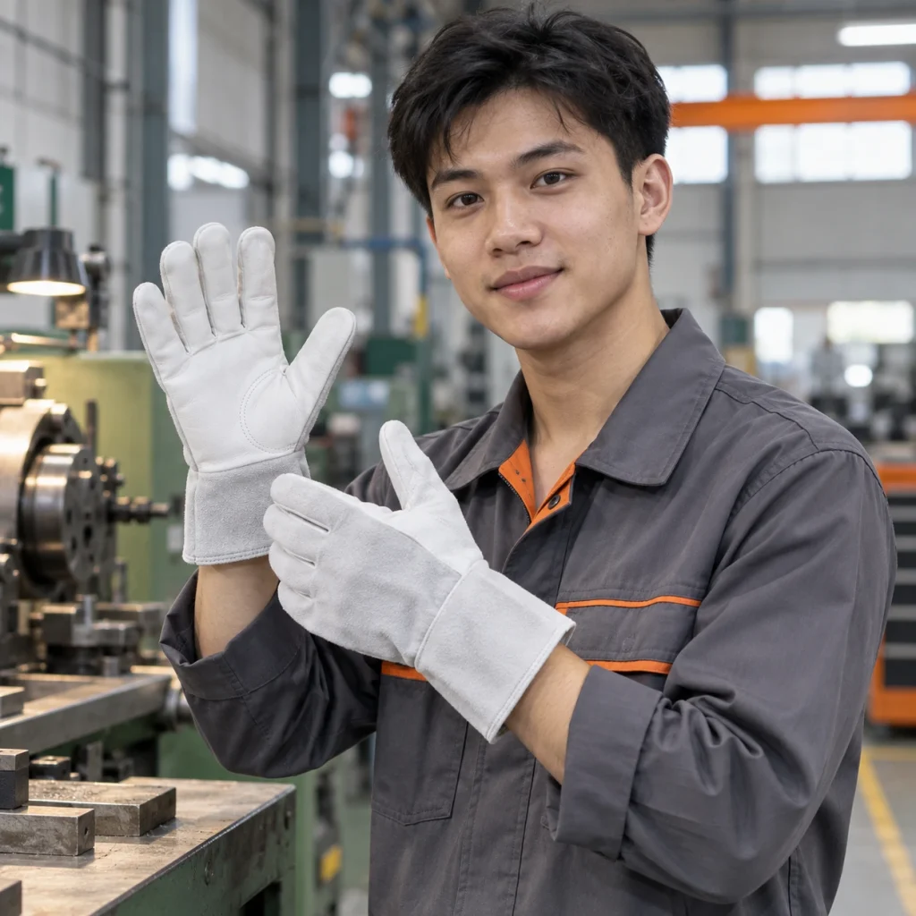Găng tay y tế da split màu trắng phủ lòng bàn tay