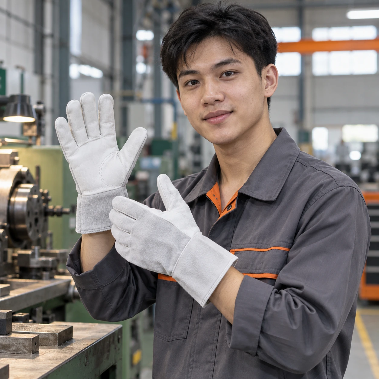 Găng tay y tế da split màu trắng phủ lòng bàn tay