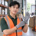 Găng tay y tế sợi polyester màu xám phủ lòng bàn tay