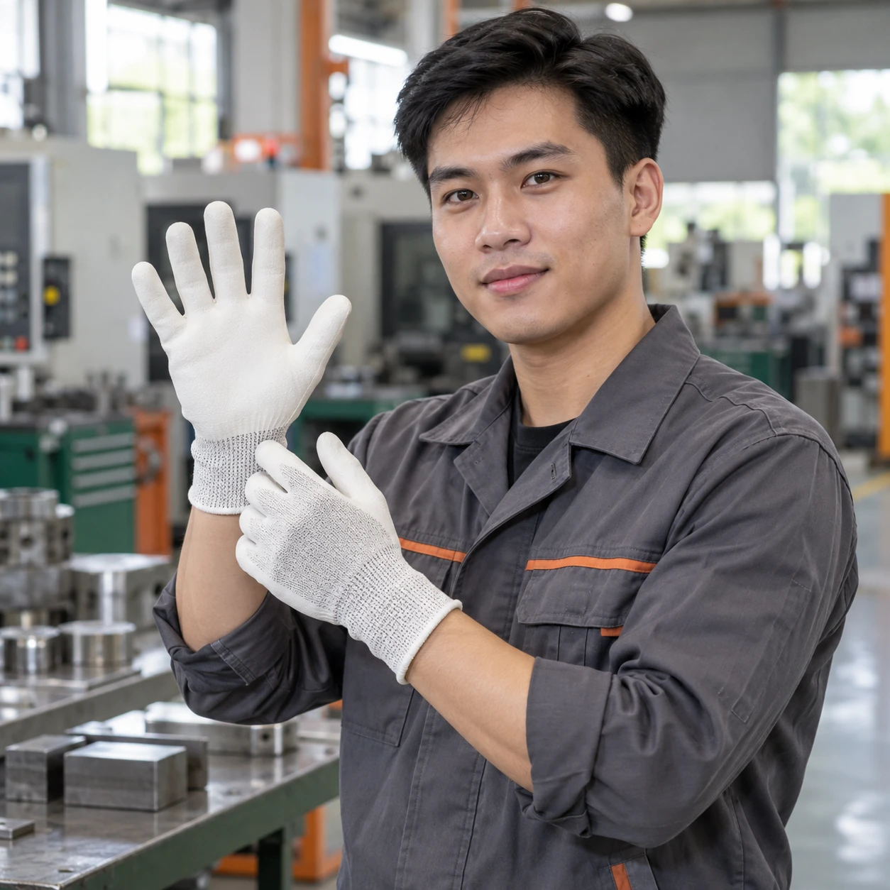 Găng tay chống cắt cao su latex màu trắng phủ lòng bàn tay