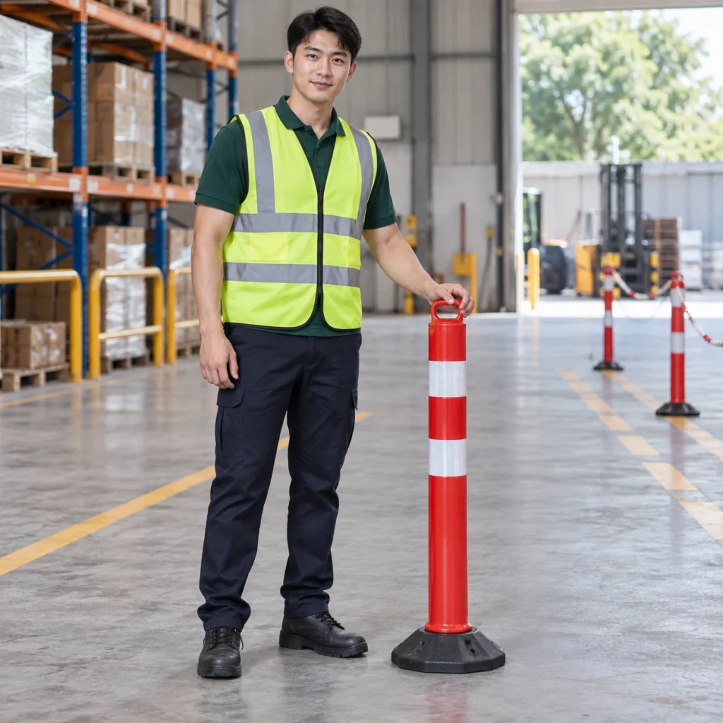 Cọc tiêu giao thông hợp kim nhẹ màu đỏ trắng dải phản quang kép