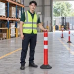 Cọc tiêu giao thông hợp kim nhẹ màu đỏ trắng dải phản quang kép