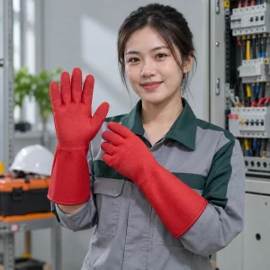 Găng tay cách điện sợi thủy tinh màu đỏ dùng cho điện hạ áp
