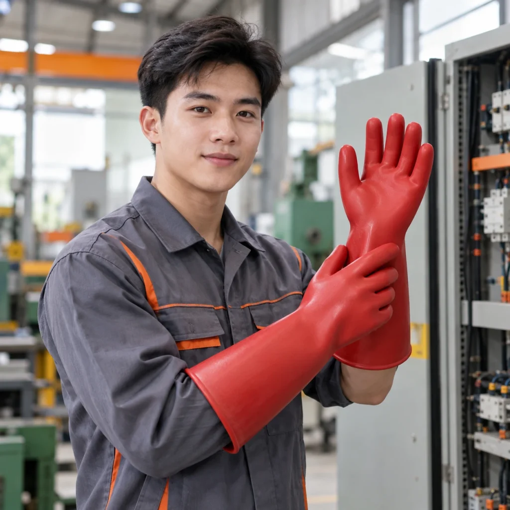 Găng tay cách điện nhựa cách điện màu đỏ dùng cho điện hạ áp