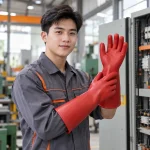 Găng tay cách điện nhựa cách điện màu đỏ dùng cho điện hạ áp
