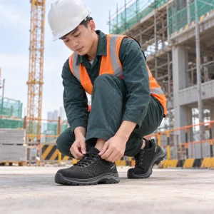 Giày bảo hộ công nghiệp lưới dệt thoáng màu đen mũi thép
