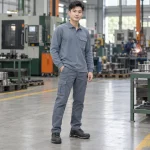 Áo phông đồng phục vải canvas mềm màu xanh ghi dài tay túi hộp