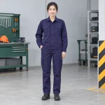 Quần áo bảo hộ may theo yêu cầu vải kaki liên doanh màu tím than dài tay túi hộp