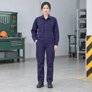 Quần áo bảo hộ may theo yêu cầu vải kaki liên doanh màu tím than dài tay túi hộp