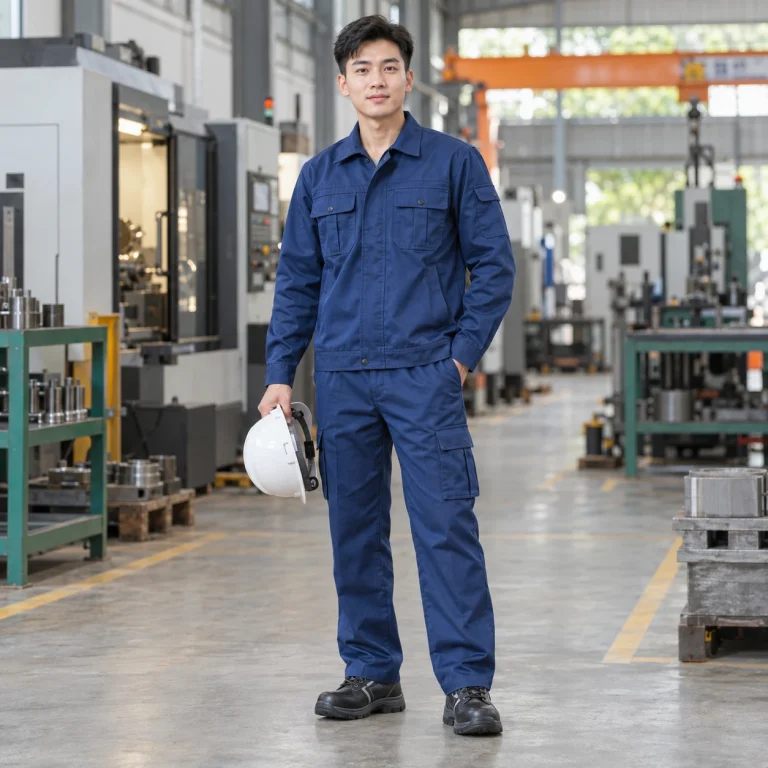 Quần áo bảo hộ cho kỹ sư vải canvas mềm màu xanh biển dài tay túi hộp