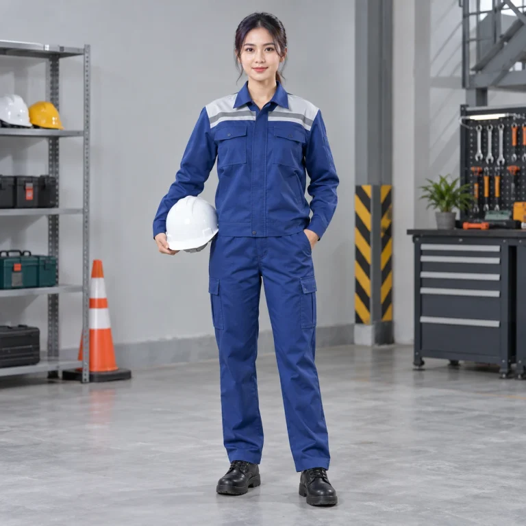 Quần áo bảo hộ cho kỹ sư vải canvas mềm màu xanh biển phối vai hiện đại