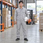 Bộ quần áo bảo hộ kaki cao cấp vải cotton pha màu ghi sáng dài tay túi hộp