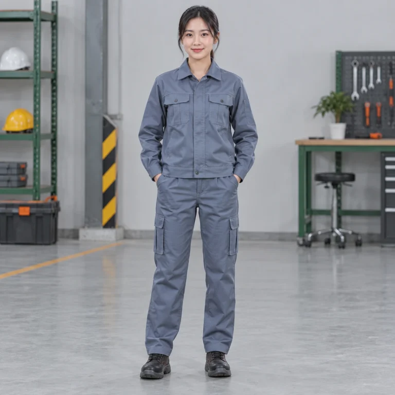 Bộ quần áo bảo hộ kaki cao cấp vải kaki liên doanh màu xanh ghi dài tay túi hộp