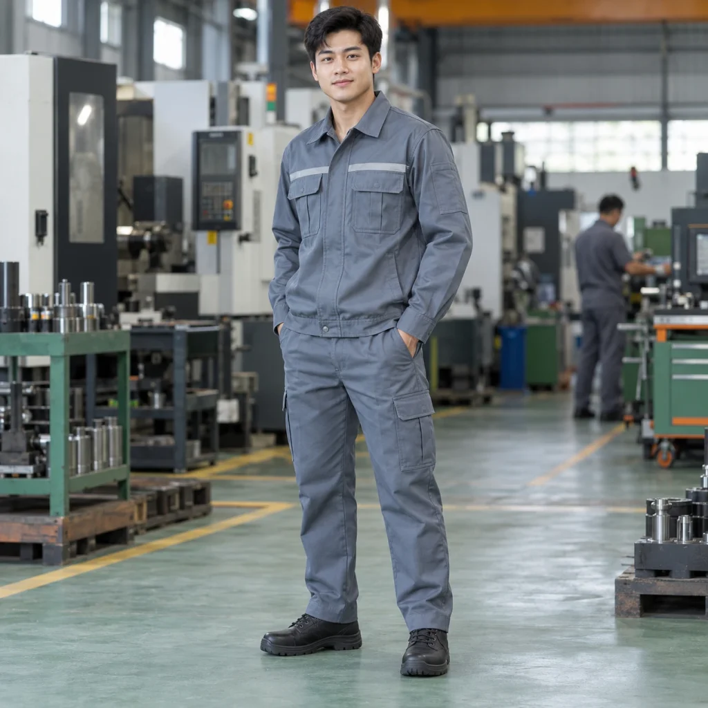 Bộ quần áo bảo hộ kaki cao cấp vải canvas mềm màu xanh ghi dài tay túi hộp