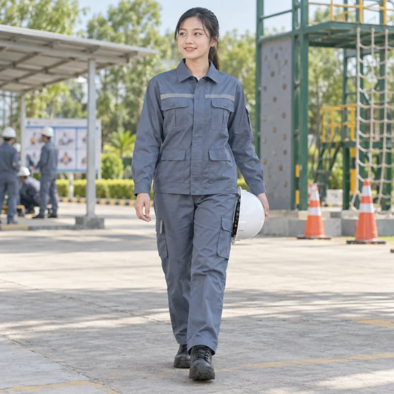 Bộ quần áo bảo hộ kaki cao cấp vải cotton pha màu xanh ghi dài tay túi hộp