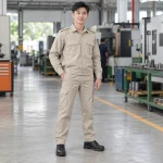 Đồng phục bảo vệ vải canvas mềm màu be dài tay túi hộp
