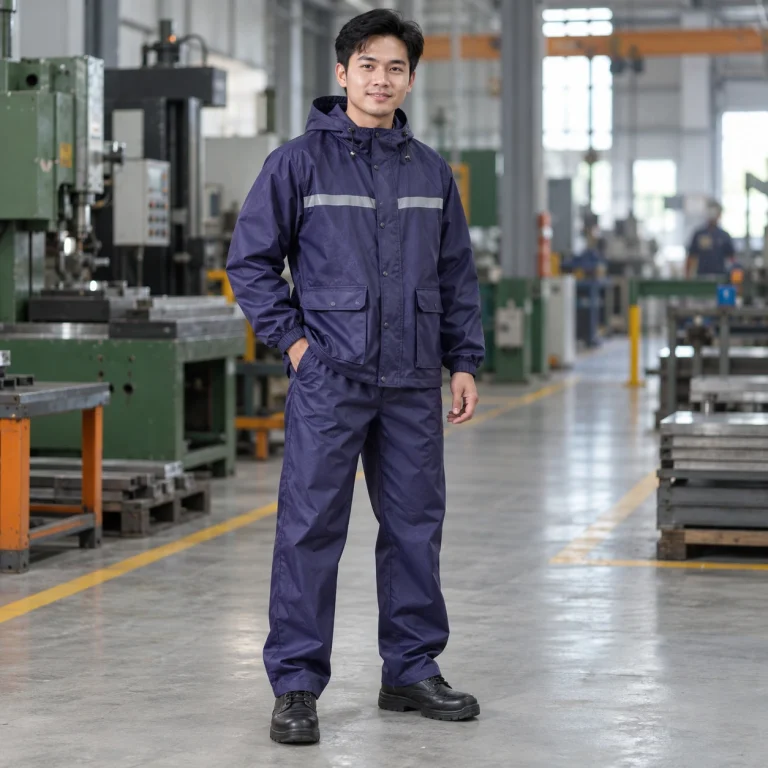 Bộ quần áo mưa vải canvas mềm màu tím than dài tay túi hộp