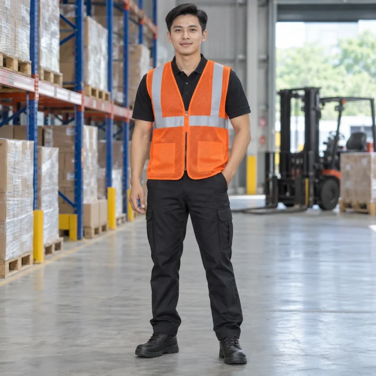 Áo gile phản quang lưới mắt nhỏ màu cam khóa kéo trước