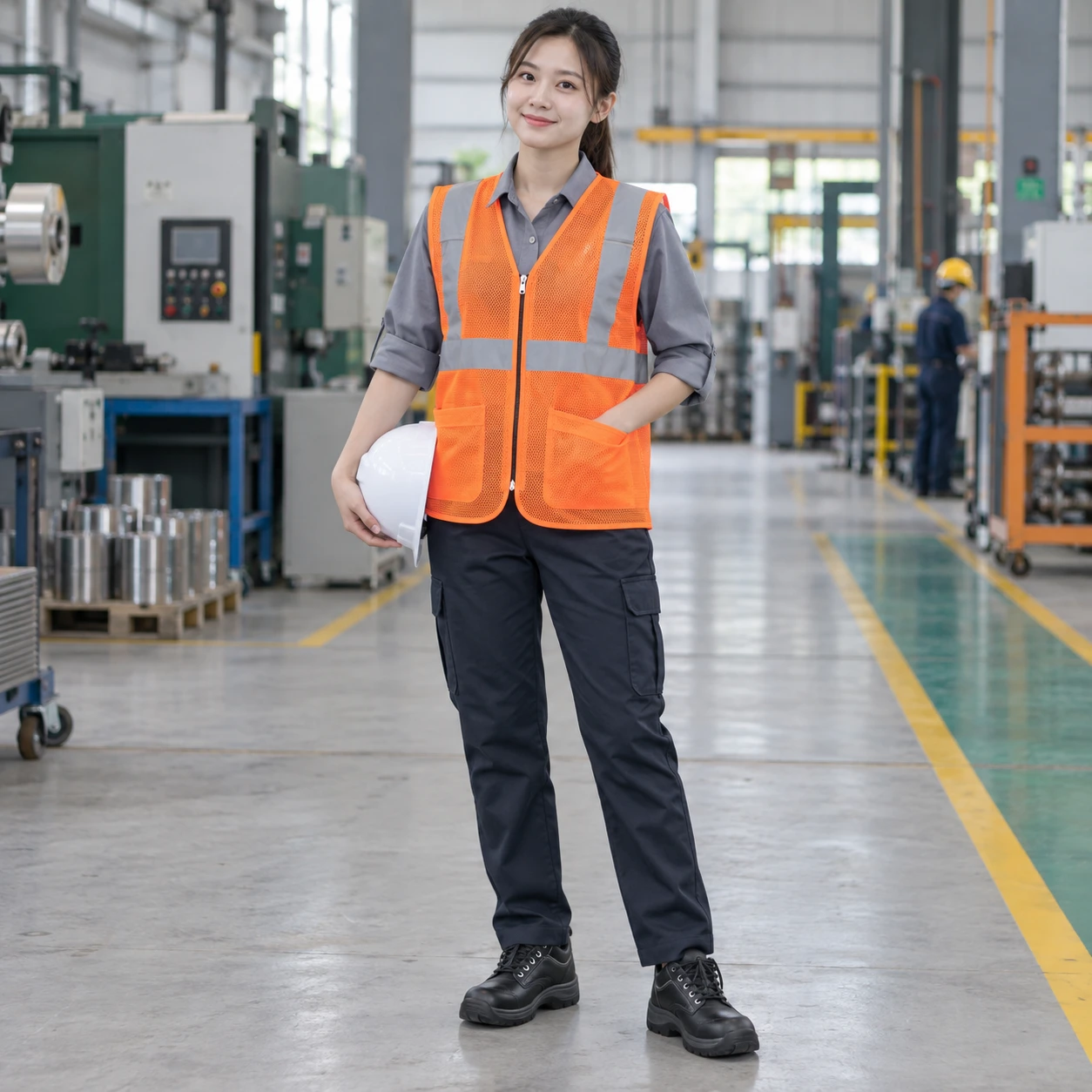 Áo gile phản quang lưới mắt lớn màu cam khóa kéo trước