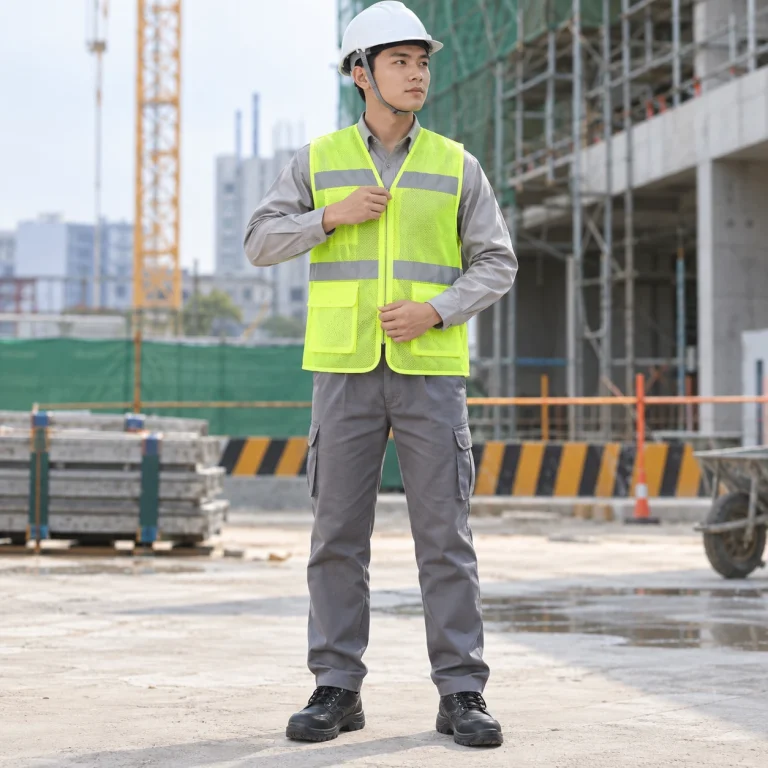 Áo gile phản quang lưới polyester màu vàng chanh khóa kéo trước