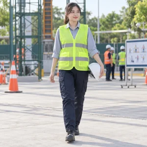 Áo gile phản quang lưới mắt nhỏ màu vàng chanh khóa kéo trước
