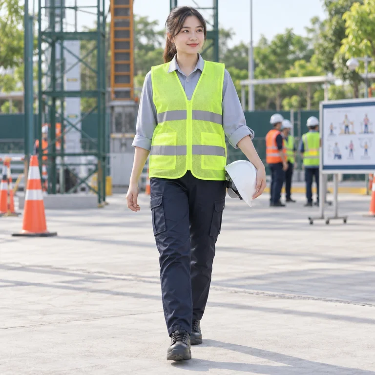 Áo gile phản quang lưới mắt nhỏ màu vàng chanh khóa kéo trước