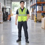 Áo gile phản quang lưới mắt lớn màu vàng chanh khóa kéo trước