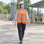 Áo phản quang kỹ sư lưới mắt lớn màu cam khóa kéo trước