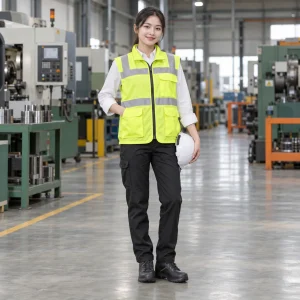 Áo phản quang kỹ sư vải gió nhẹ màu vàng chanh khóa kéo trước